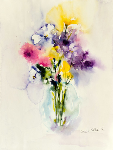 Peinture intitulée "bouquet violet" par Martine Saint Ellier, Œuvre d'art originale, Aquarelle