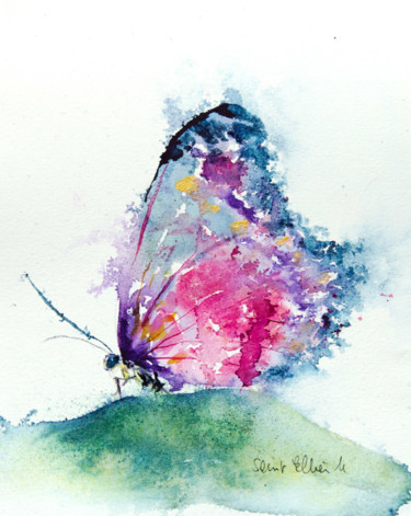 Peinture intitulée "papillon 3" par Martine Saint Ellier, Œuvre d'art originale, Aquarelle