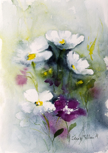 Painting titled "Fleurs #23061814" by Martine Saint Ellier, Original Artwork, Watercolor