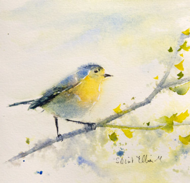 Painting titled "Petit oiseau" by Martine Saint Ellier, Original Artwork, Watercolor