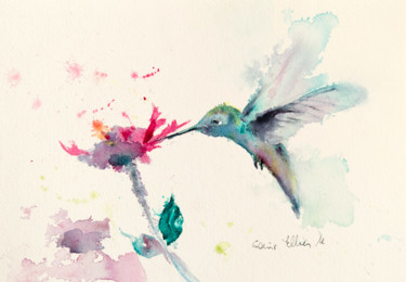 Peinture intitulée "Colibri" par Martine Saint Ellier, Œuvre d'art originale, Aquarelle