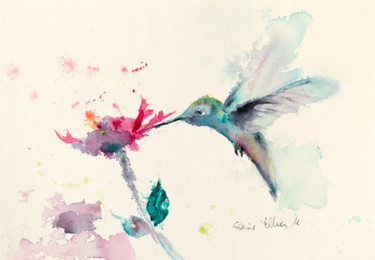 Painting titled "Colibri" by Martine Saint Ellier, Original Artwork, Watercolor