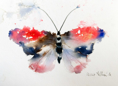 Ζωγραφική με τίτλο "Papillon 5" από Martine Saint Ellier, Αυθεντικά έργα τέχνης, Ακουαρέλα