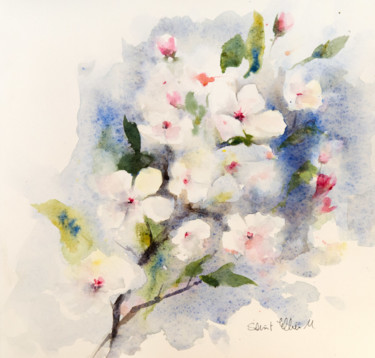 Painting titled "Fleurs de cerisier" by Martine Saint Ellier, Original Artwork, Watercolor