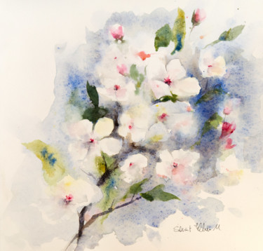 Peinture intitulée "Fleurs de cerisier" par Martine Saint Ellier, Œuvre d'art originale, Aquarelle