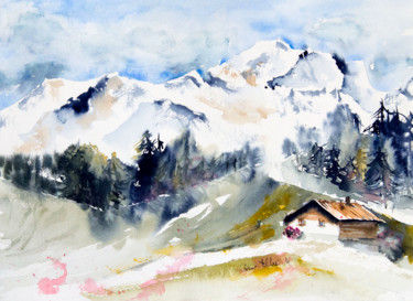 Painting titled "Col des prés" by Martine Saint Ellier, Original Artwork, Watercolor