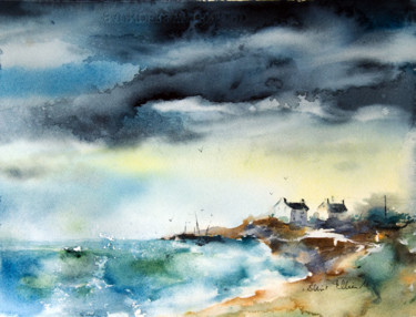 Menace Peinture intitulée "Menace" par Martine Saint Ellier, Œuvre d'art originale, Aquarelle
