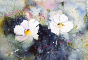 Painting titled "Fleurs blanches 200…" by Martine Saint Ellier, Original Artwork, Watercolor