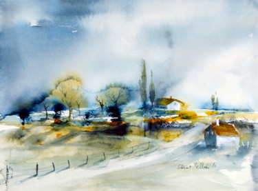 Painting titled "Le chemin" by Martine Saint Ellier, Original Artwork, Watercolor