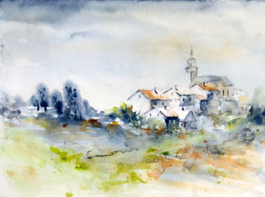 Village III Peinture intitulée "Village III" par Martine Saint Ellier, Œuvre d'art originale, Aquarelle