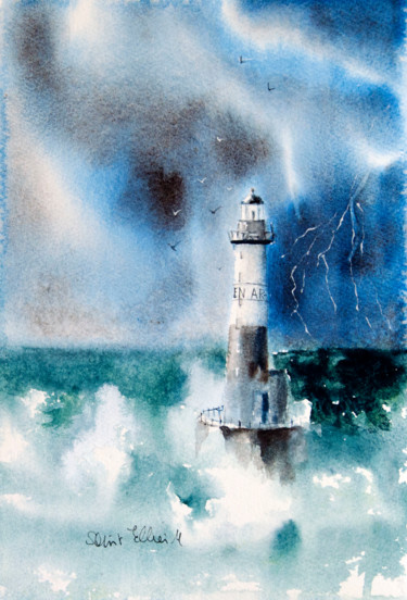 Ar Men Peinture intitulée "Ar Men" par Martine Saint Ellier, Œuvre d'art originale, Aquarelle