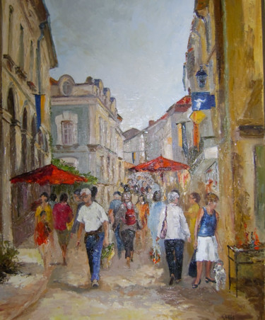 Painting titled "marche-de-rue.jpg" by Sanga, Original Artwork