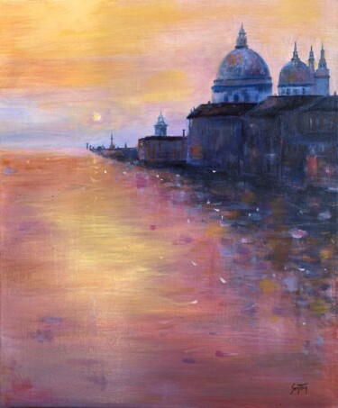 Painting titled "UN SOIR A VENISE" by Martine Sentein, Original Artwork, Acrylic Mounted on Wood Stretcher frame