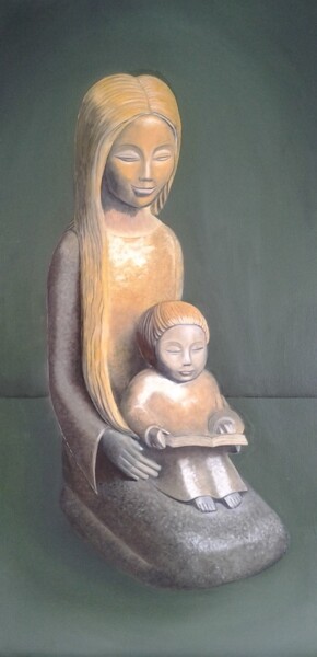 Painting titled "Mère à l'enfant" by Martine Soubeyrand (M'Arts), Original Artwork, Oil