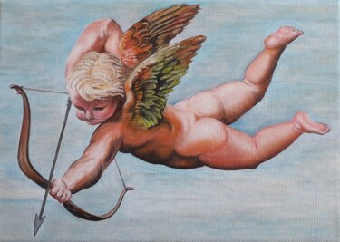 Painting titled "Cupidon" by Martine Soubeyrand (M'Arts), Original Artwork, Oil