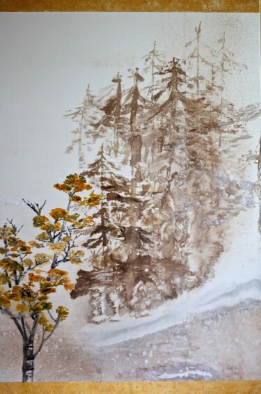 Peinture intitulée "Vibration Végétale…" par Martine Thibaud, Œuvre d'art originale, Encre Monté sur Châssis en bois