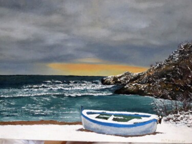 Peinture intitulée "Barque sous la neige" par Martine Trigory, Œuvre d'art originale, Huile