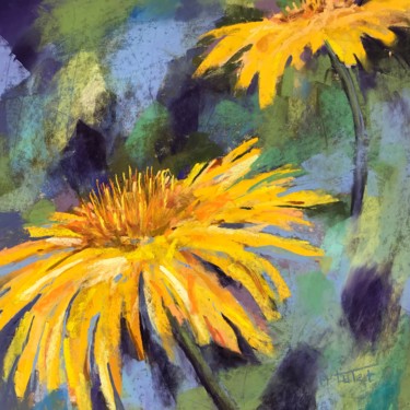 Malerei mit dem Titel "Dandelion" von Martine Tulet, Original-Kunstwerk, Pastell