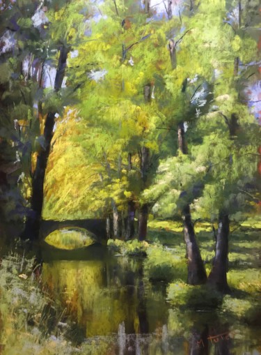 Malerei mit dem Titel "Cenevieres 's creek" von Martine Tulet, Original-Kunstwerk, Pastell