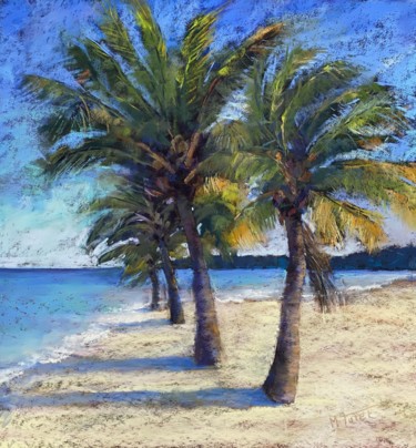 Painting titled "Palm Tree Island" by Martine Tulet, Original Artwork, Pastel