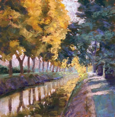 Malerei mit dem Titel "Le-canal-de-lalinde" von Martine Tulet, Original-Kunstwerk, Pastell