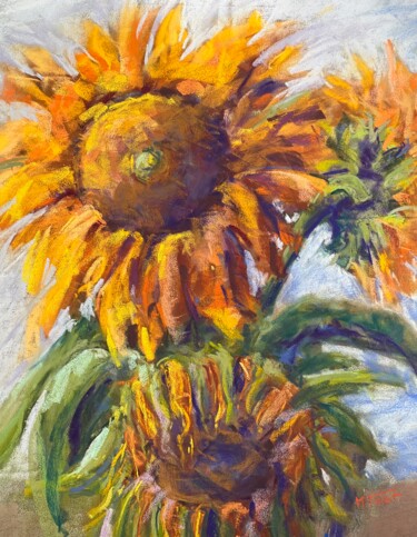 Painting titled "Sunflower 2" by Martine Tulet, Original Artwork, Pastel