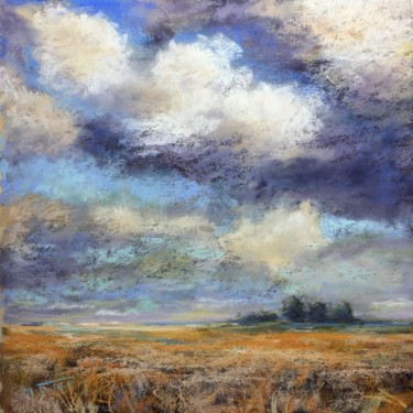 Painting titled "Barley field and cl…" by Martine Tulet, Original Artwork, Pastel