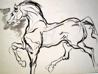 Dessin intitulée "cheval" par Martine Vigroux, Œuvre d'art originale, Encre