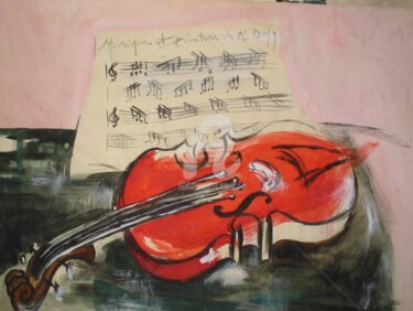 Painting titled "le violon rouge" by Martine Vigroux, Original Artwork, Gouache