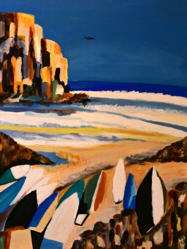 Pintura intitulada "Shoreline Abstracti…" por Martine Weber, Obras de arte originais, Acrílico
