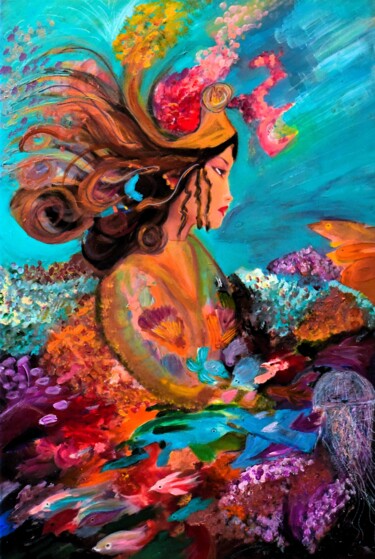 Painting titled "Ariel's Awakening" by Martine Weber, Original Artwork, Acrylic