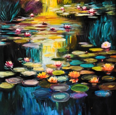 Painting titled "Flowers de Luce" by Martine Weber, Original Artwork, Acrylic