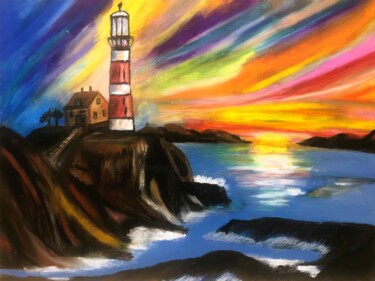 Painting titled "Beacon in Spectrum" by Martine Weber, Original Artwork, Acrylic
