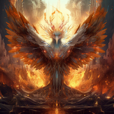 Arts numériques intitulée "Phoenix Inferno" par Martine Weber, Œuvre d'art originale, Image générée par l'IA