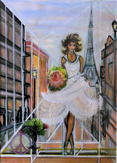 Painting titled "Nina in Paris" by Martine Weber, Original Artwork, Acrylic