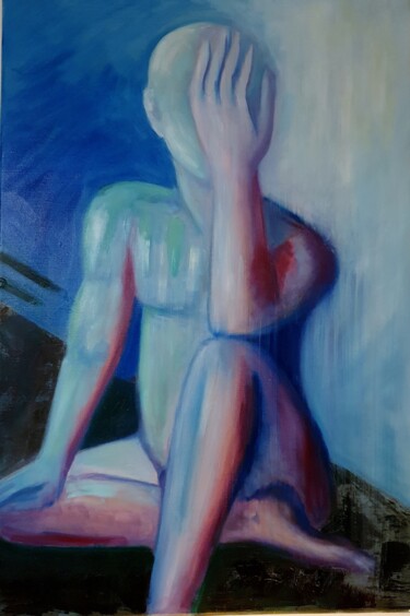 Painting titled "L'Homme de verre" by Martine Weinsanto, Original Artwork, Oil