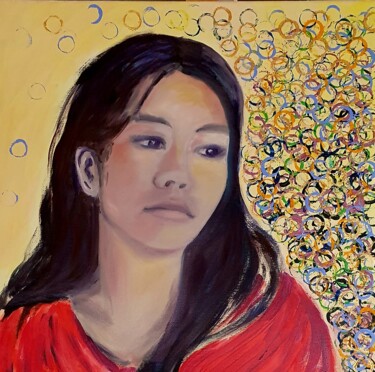 Painting titled "Portrait adolescente" by Martine Weinsanto, Original Artwork, Oil Mounted on Wood Stretcher frame