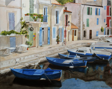 Painting titled "Port Grimaud.jpg" by Martine Boguet, Original Artwork, Watercolor Mounted on Wood Stretcher frame