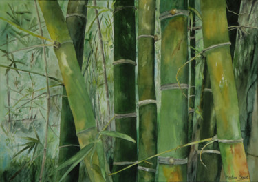 Peinture intitulée "Bambous" par Martine Boguet, Œuvre d'art originale, Aquarelle Monté sur Châssis en bois