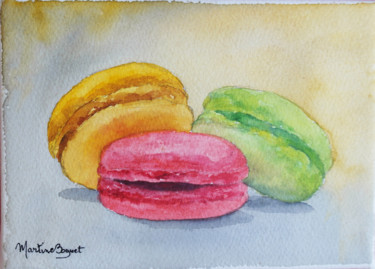 Pintura titulada "Macarons en confére…" por Martine Boguet, Obra de arte original, Acuarela Montado en Bastidor de camilla d…