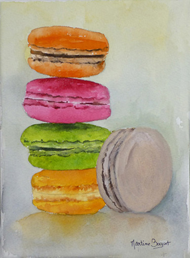 Pintura titulada "Macaron vanille" por Martine Boguet, Obra de arte original, Acuarela Montado en Bastidor de camilla de mad…