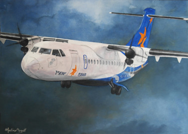 Avion Pintura titulada "Avion" por Martine Boguet, Obra de arte original, Acuarela Montado en Bastidor standard