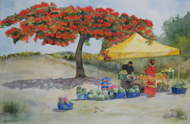 Flamboyant Peinture intitulée "Flamboyant" par Martine Boguet, Œuvre d'art originale, Aquarelle Monté sur Châssis