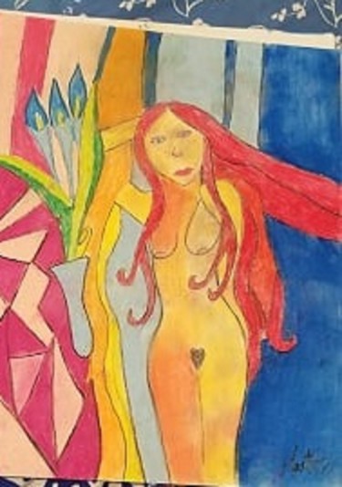 Drawing titled "femme enfantin" by Martine Denis, Original Artwork, Pastel