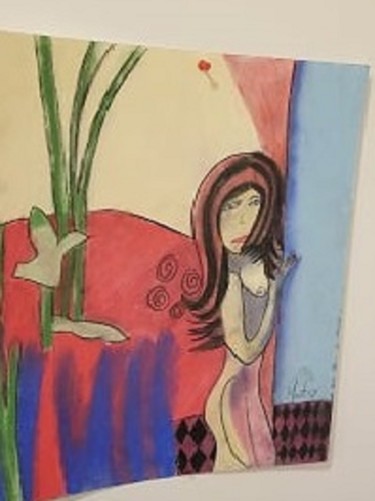 Drawing titled "la belle coquine" by Martine Denis, Original Artwork, Pastel