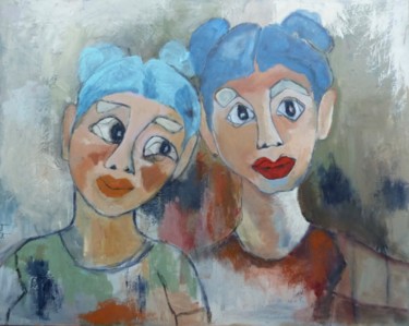 Painting titled "les cousines souris" by Martine Flory, Original Artwork, Acrylic