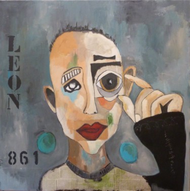 Painting titled "LEON 861" by Martine Flory, Original Artwork, Acrylic