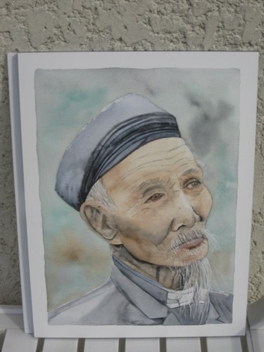 Painting titled "Vieillard Vietnamien" by Martine Gonin, Original Artwork