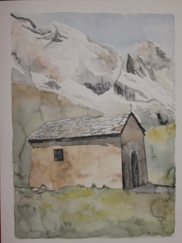 Peinture intitulée "Chapelle en montagne" par Martine Gonin, Œuvre d'art originale