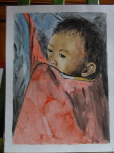Peinture intitulée "Enfant porté" par Martine Gonin, Œuvre d'art originale